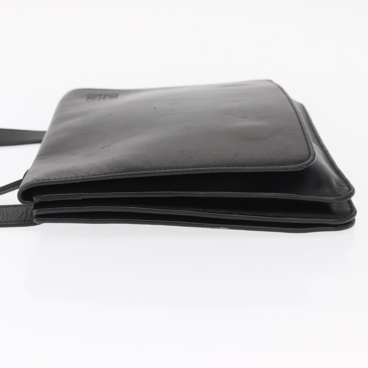 LOEWE Anagram Shoulder Bag Leather Black Silver Auth BA8031