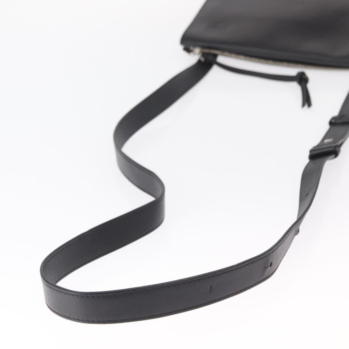 LOEWE Anagram Shoulder Bag Leather Black Silver Auth BA8031