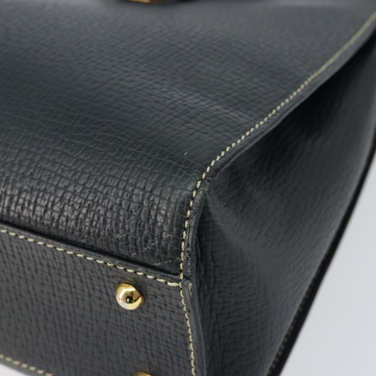 LOEWE Turn Lock Shoulder Bag Leather Navy Gold Auth BA8032