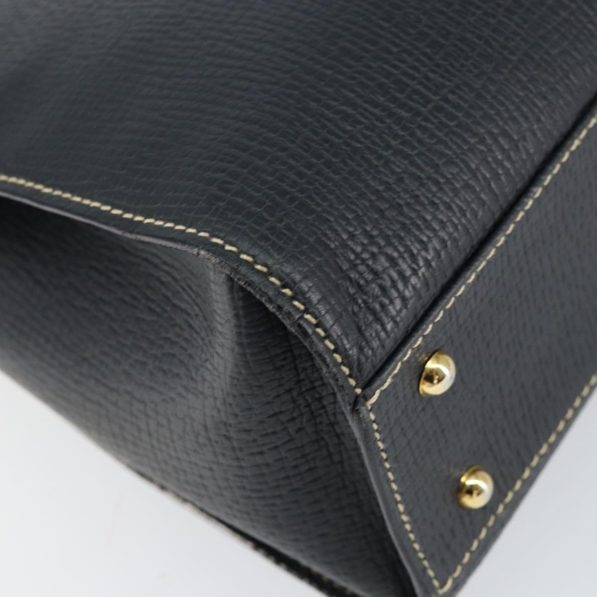 LOEWE Turn Lock Shoulder Bag Leather Navy Gold Auth BA8032