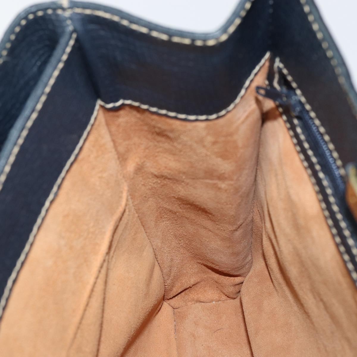 LOEWE Turn Lock Shoulder Bag Leather Navy Gold Auth BA8032