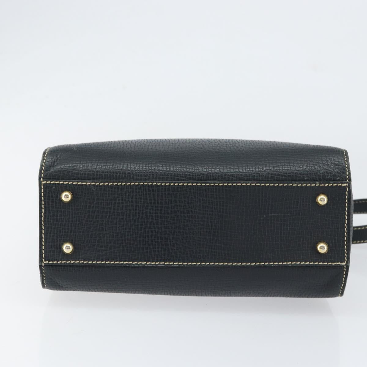 LOEWE Turn Lock Shoulder Bag Leather Navy Gold Auth BA8032