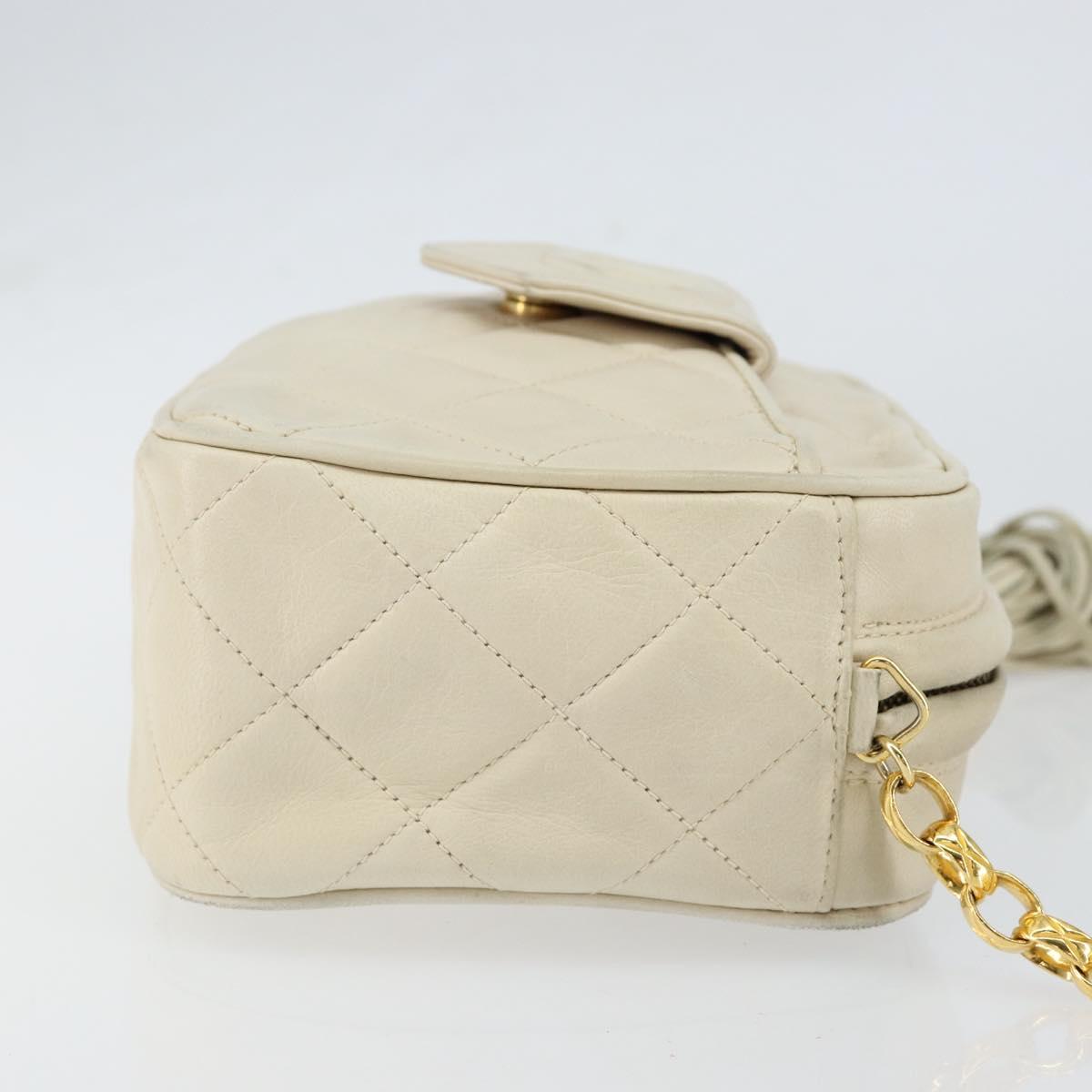 CHANEL Matelasse Chain Shoulder Bag Lamb Skin Beige Gold CC Auth BA8033
