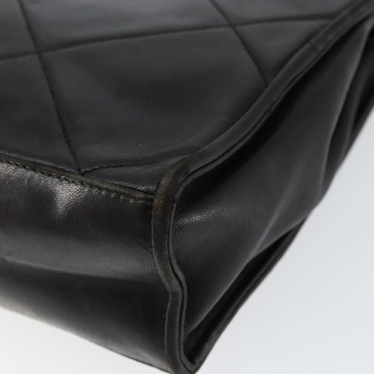 CHANEL Matelasse Shoulder Bag Lamb Skin Black Gold CC Auth BA8034