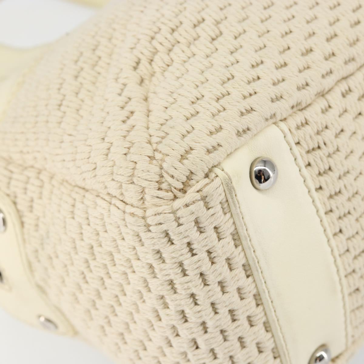 CHANEL Tote Bag Canvas Leather White Silver CC Auth BA8037