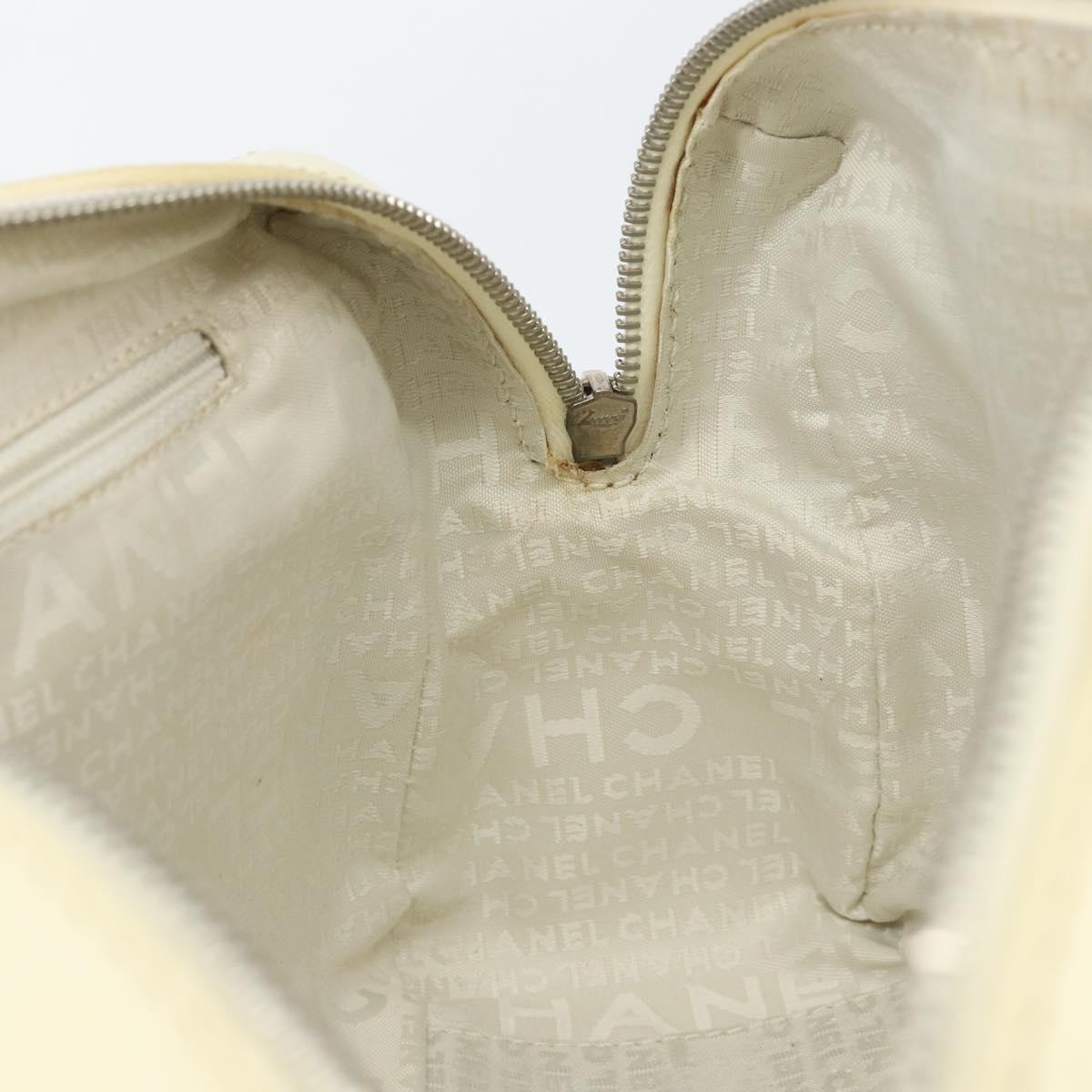 CHANEL Tote Bag Canvas Leather White Silver CC Auth BA8037