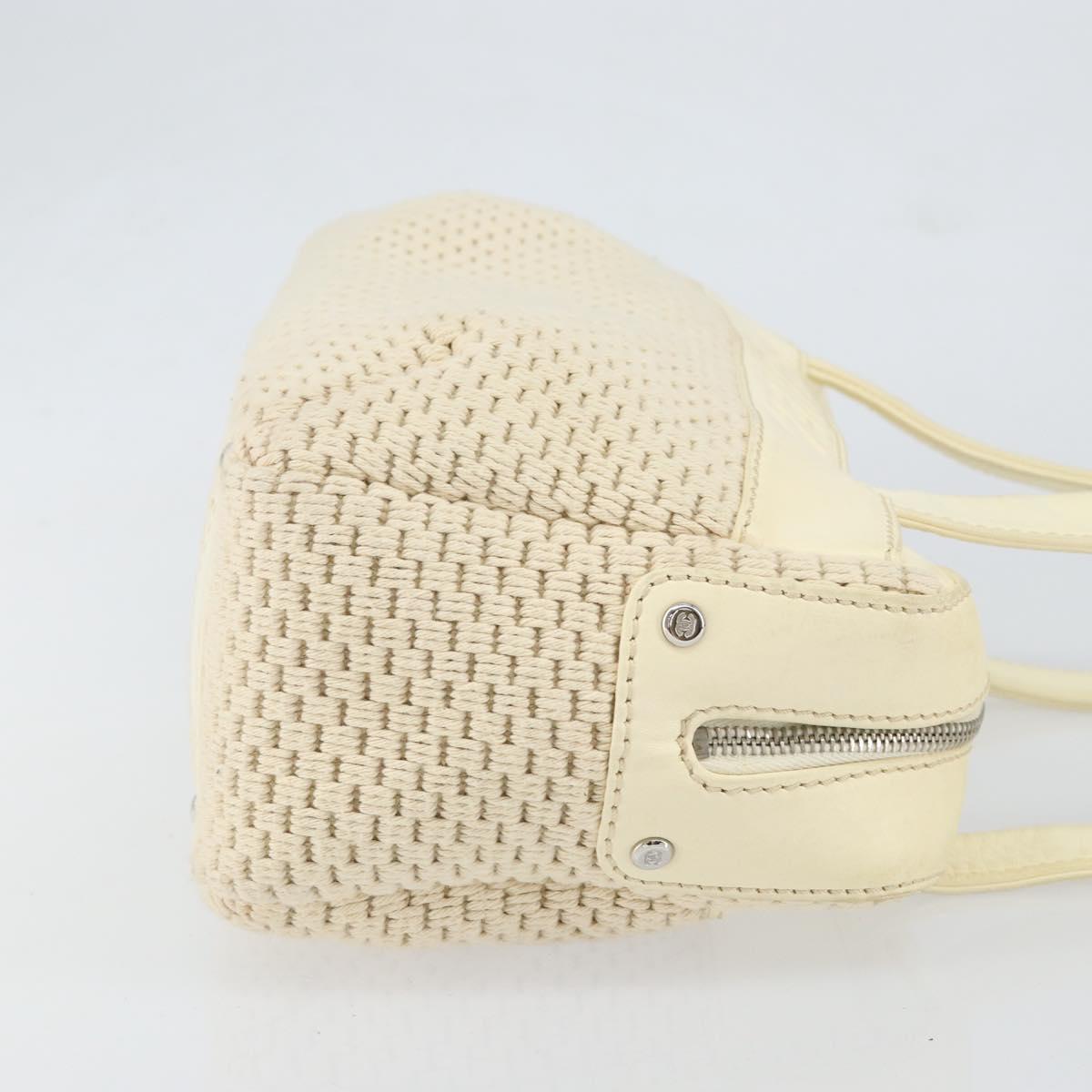 CHANEL Tote Bag Canvas Leather White Silver CC Auth BA8037