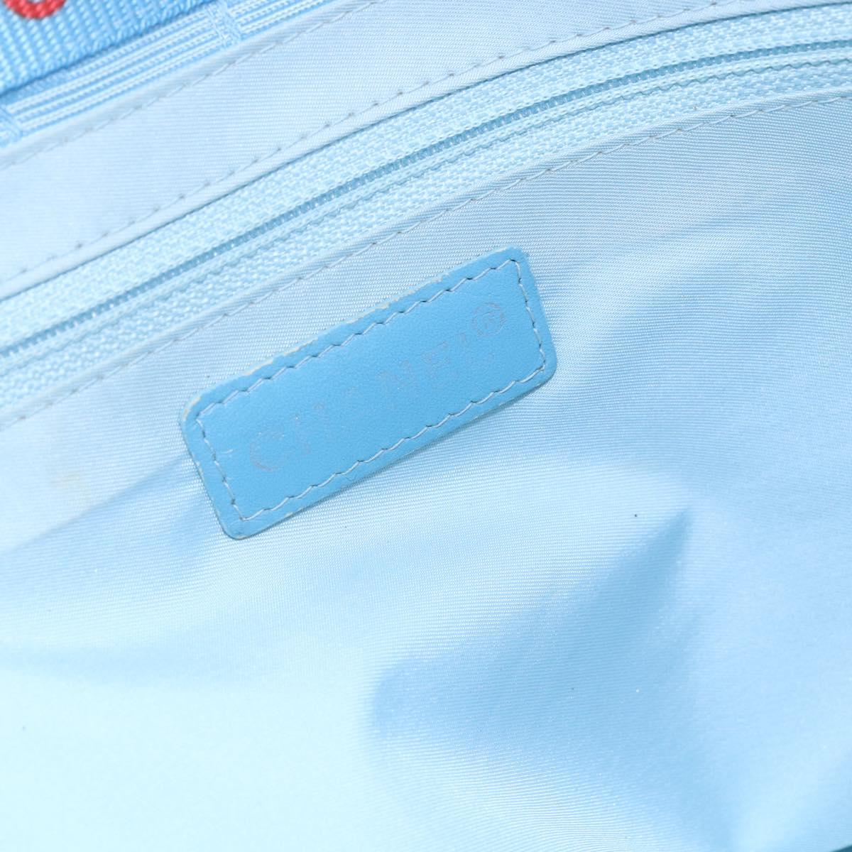 CHANEL New Travel Line Tote Bag Nylon Light Blue Silver CC Auth BA8038