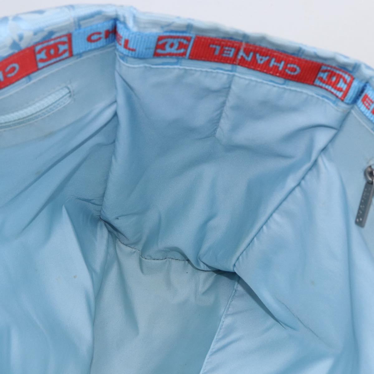 CHANEL New Travel Line Tote Bag Nylon Light Blue Silver CC Auth BA8038