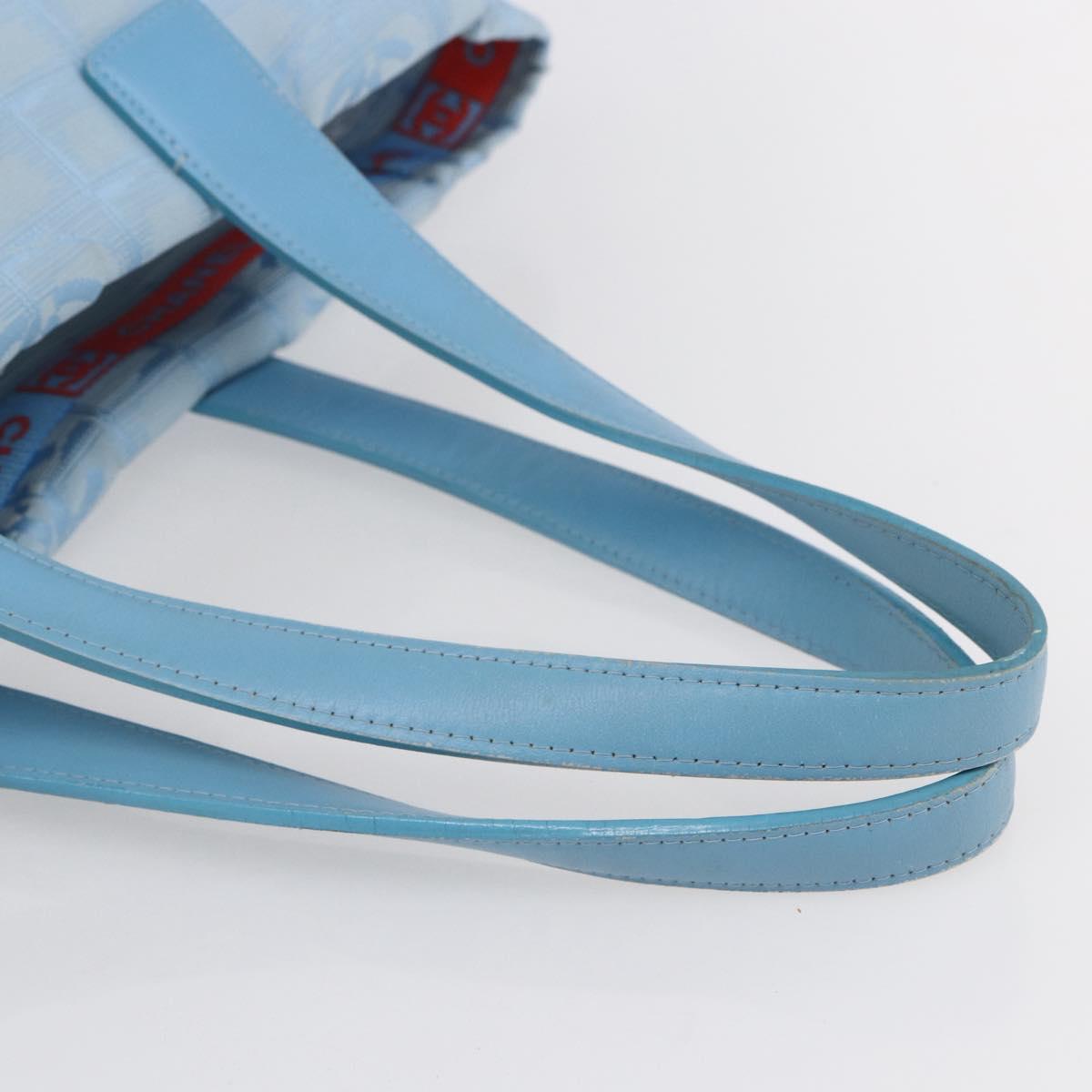 CHANEL New Travel Line Tote Bag Nylon Light Blue Silver CC Auth BA8038