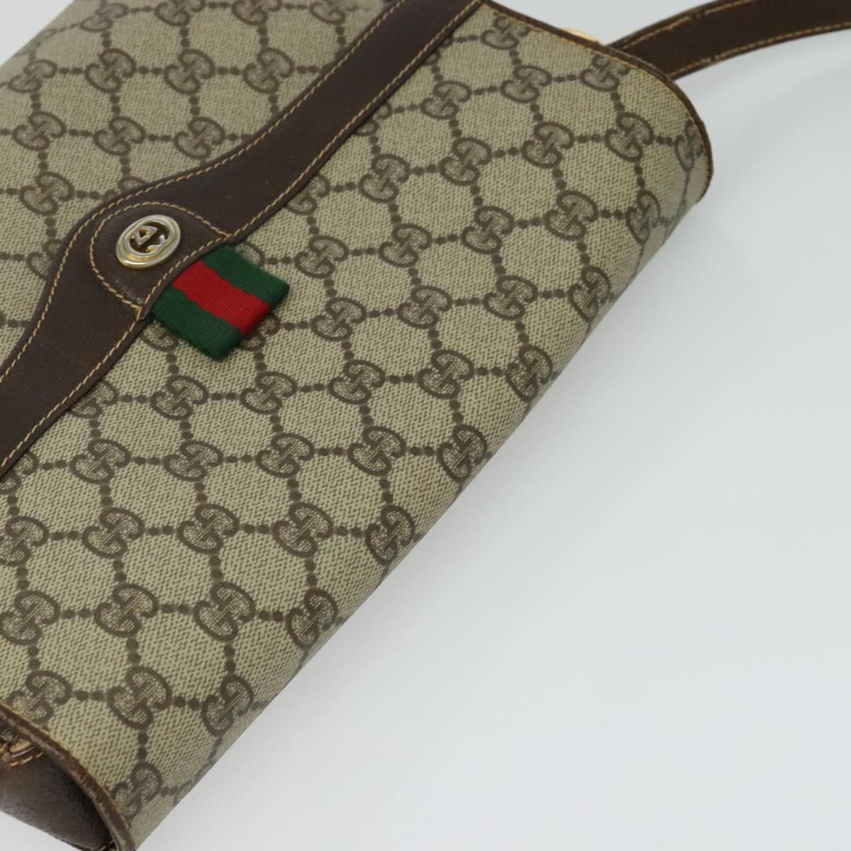 GUCCI GG Supreme Web Sherry Line Bag PVC Beige Gold 904 02 084 Auth BA804