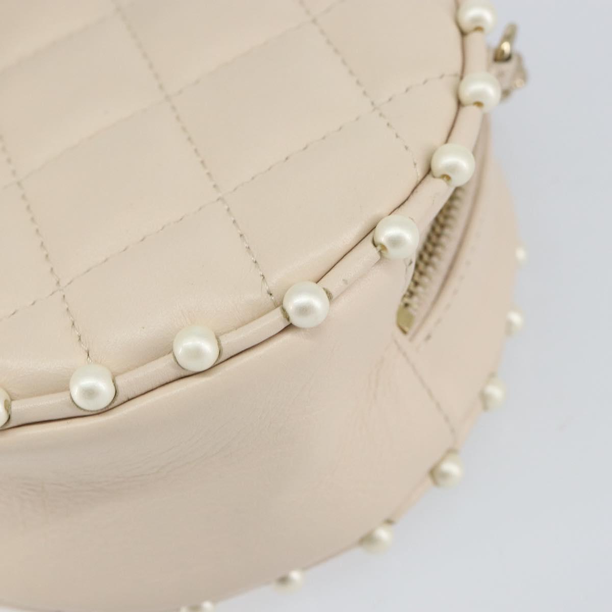 CHANEL Matelasse Chain Shoulder Bag Lamb Skin Beige Gold CC Auth ba8041M
