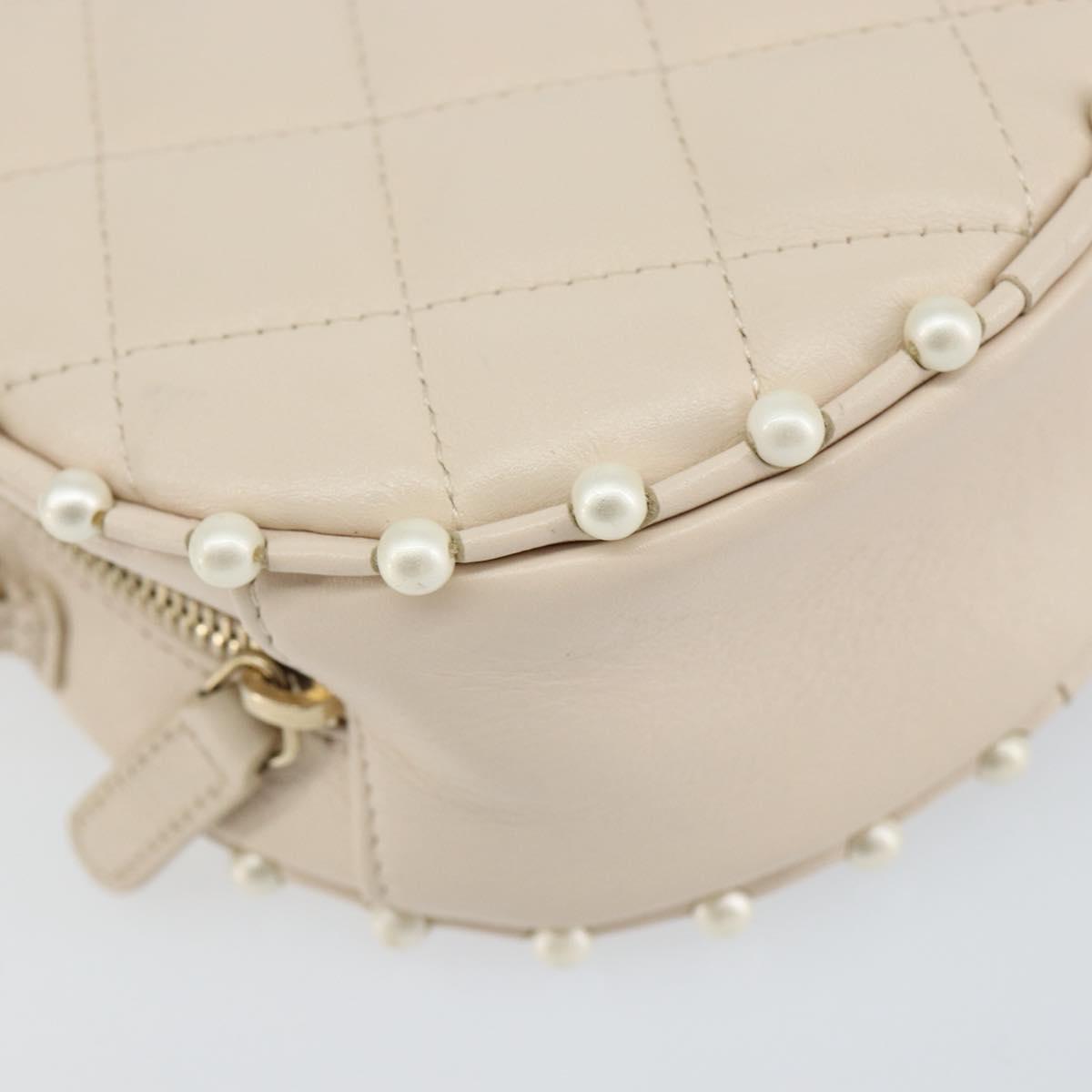 CHANEL Matelasse Chain Shoulder Bag Lamb Skin Beige Gold CC Auth BA8041