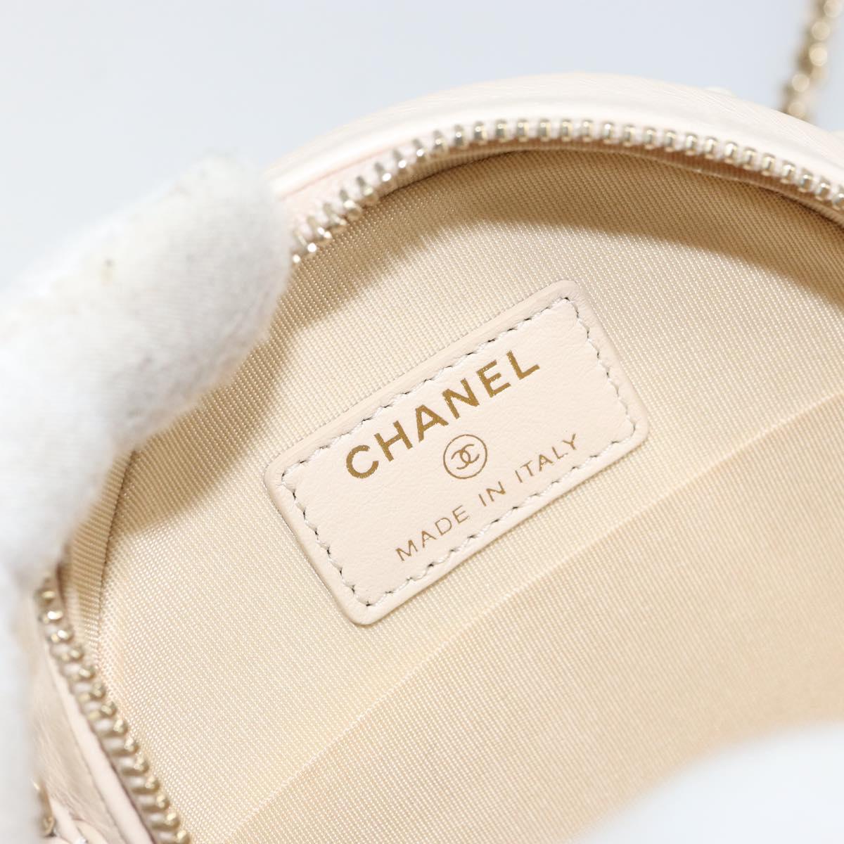CHANEL Matelasse Chain Shoulder Bag Lamb Skin Beige Gold CC Auth ba8041M