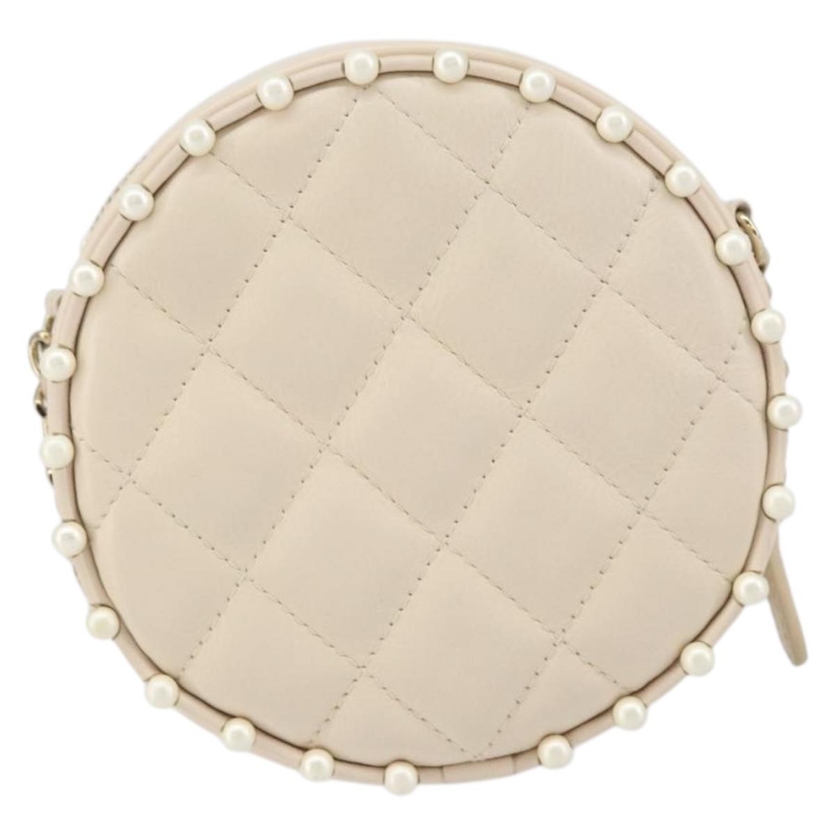 CHANEL Matelasse Chain Shoulder Bag Lamb Skin Beige Gold CC Auth BA8041