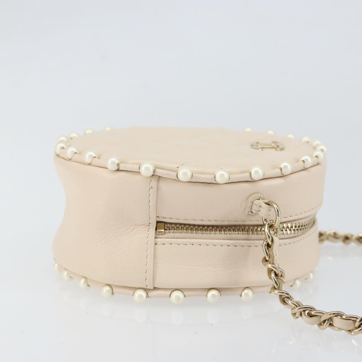 CHANEL Matelasse Chain Shoulder Bag Lamb Skin Beige Gold CC Auth BA8041