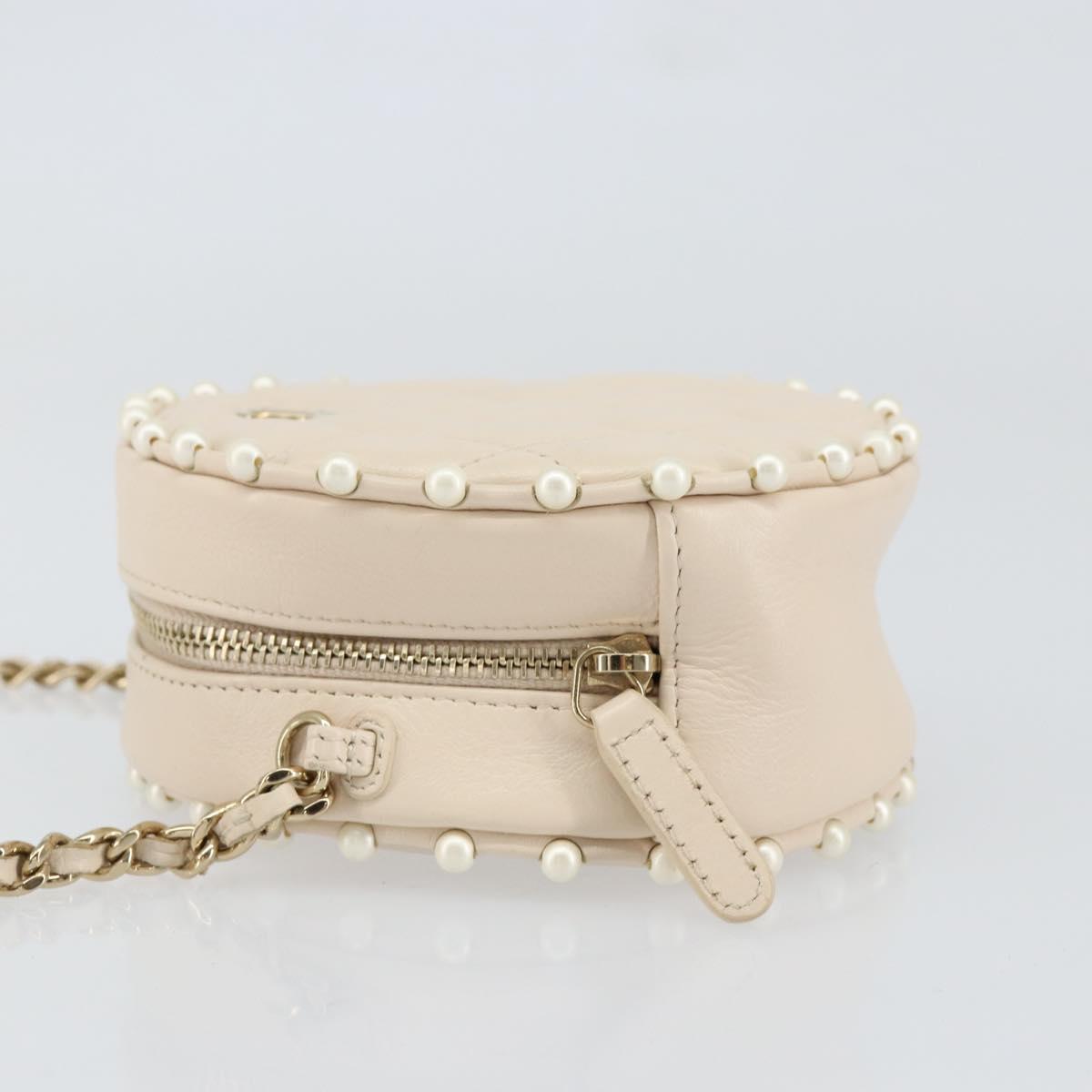 CHANEL Matelasse Chain Shoulder Bag Lamb Skin Beige Gold CC Auth ba8041M