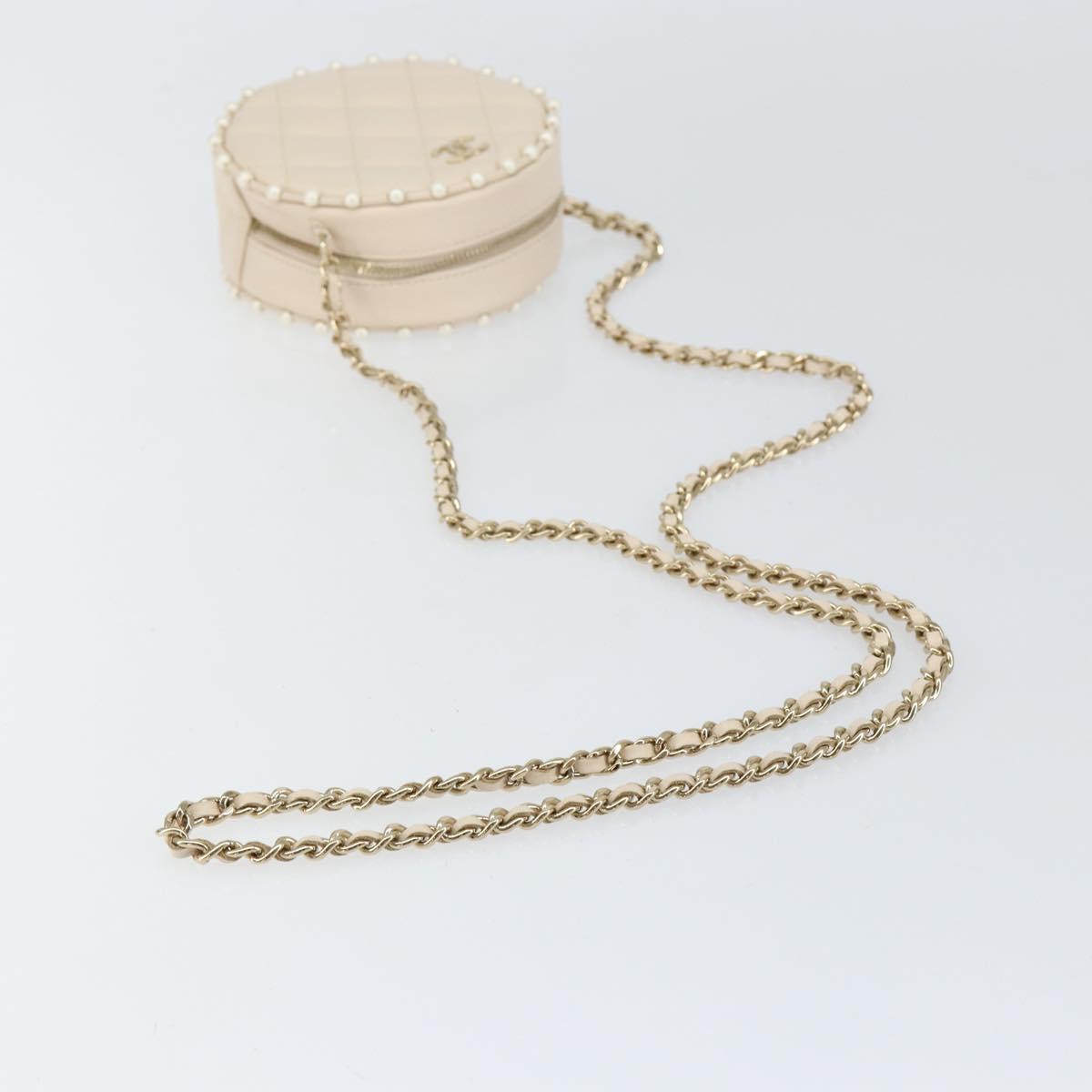 CHANEL Matelasse Chain Shoulder Bag Lamb Skin Beige Gold CC Auth ba8041M