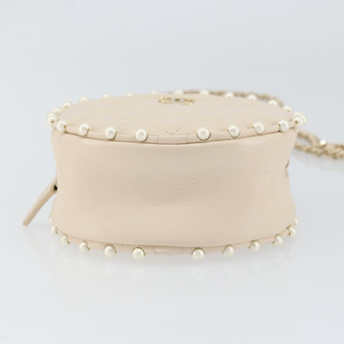 CHANEL Matelasse Chain Shoulder Bag Lamb Skin Beige Gold CC Auth ba8041M