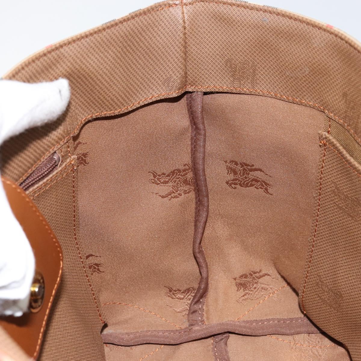 Burberrys Nova Check Hand Bag Canvas Beige Gold Auth BA8044