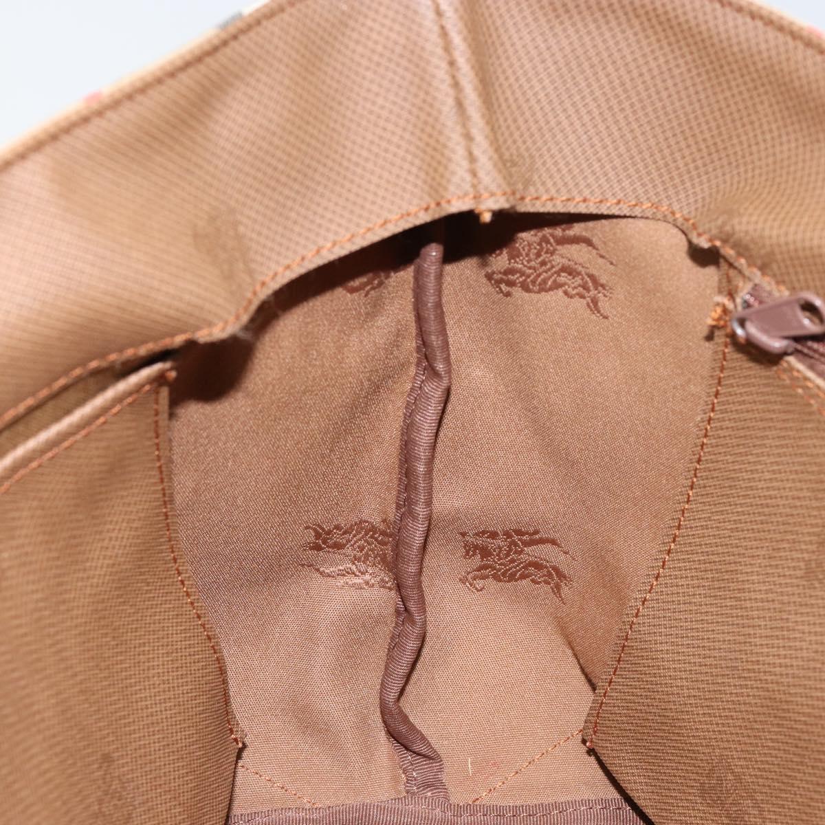 Burberrys Nova Check Hand Bag Canvas Beige Gold Auth BA8044