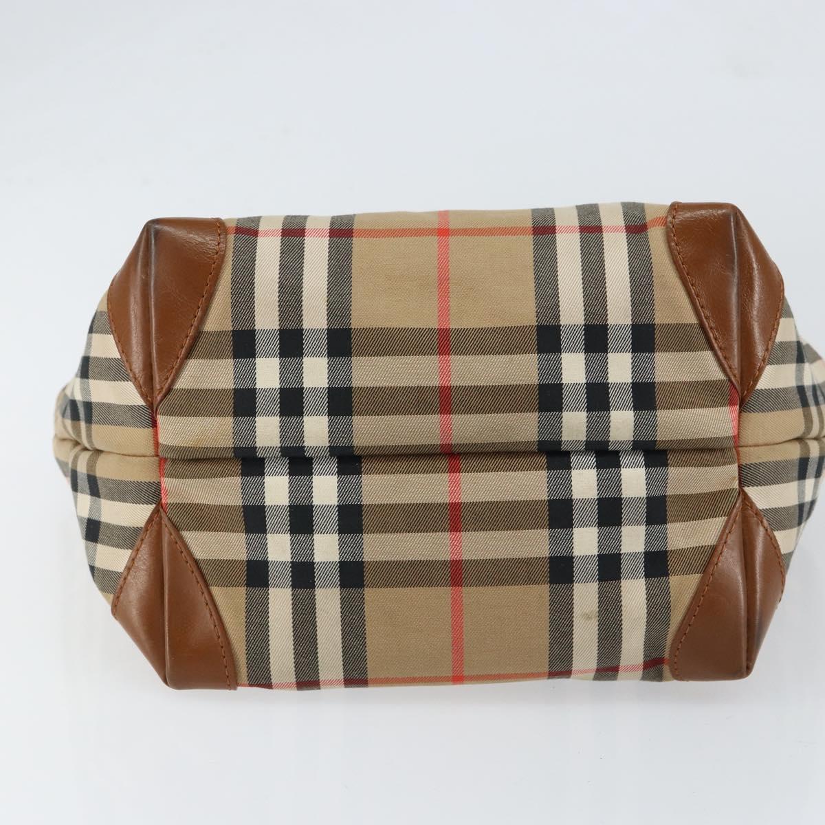 Burberrys Nova Check Hand Bag Canvas Beige Gold Auth BA8044