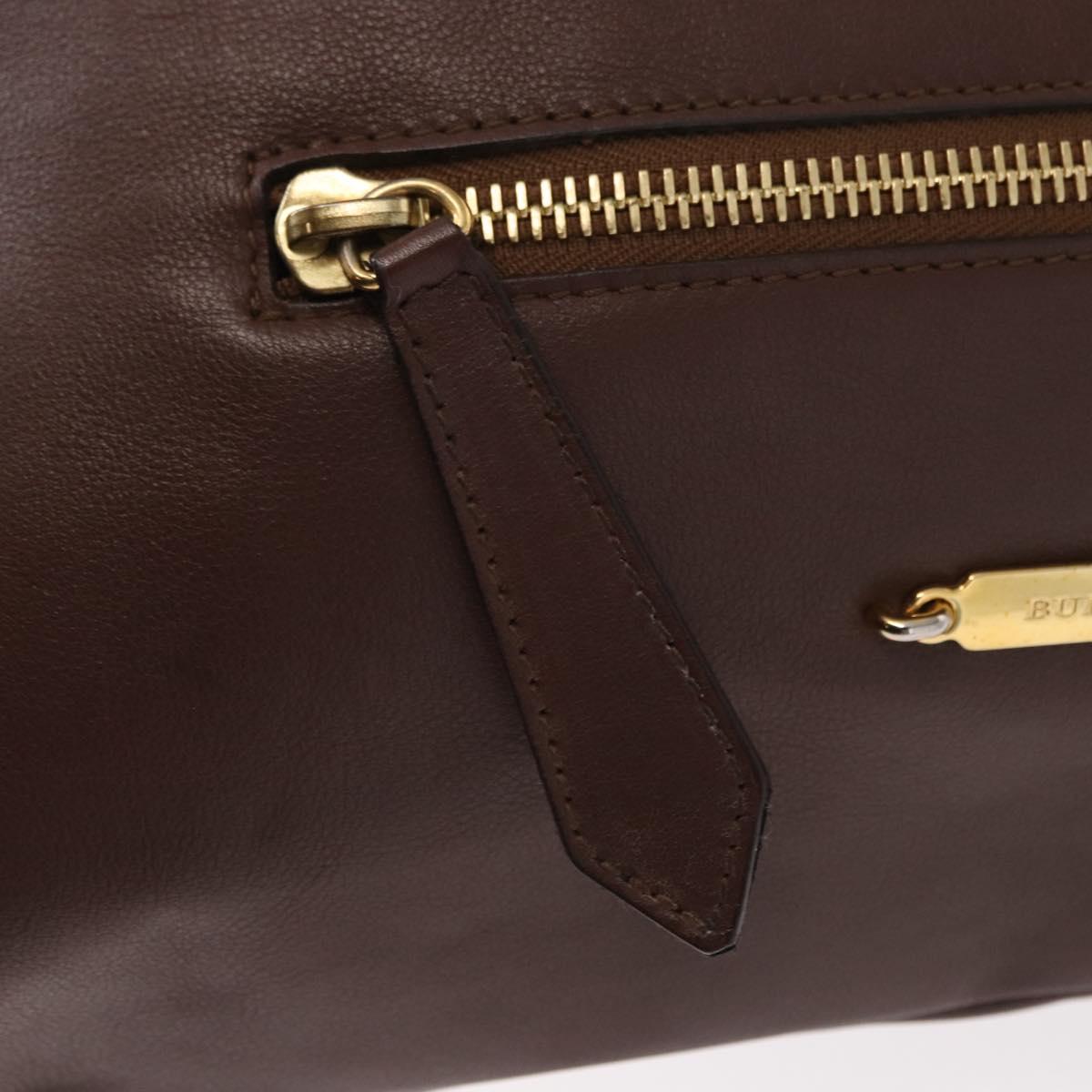 BURBERRY Hand Bag Leather Brown Gold Auth BA8046