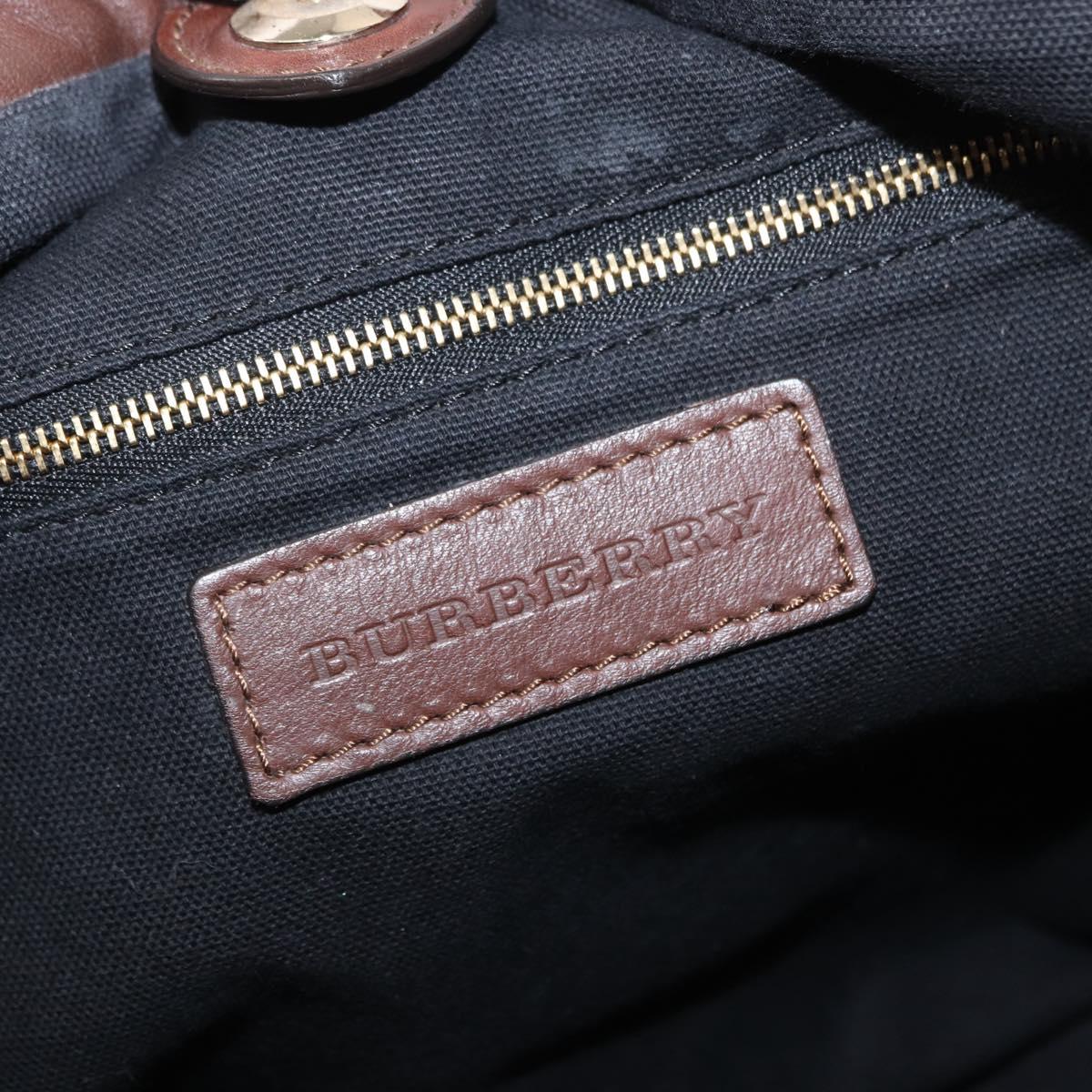 BURBERRY Hand Bag Leather Brown Gold Auth BA8046