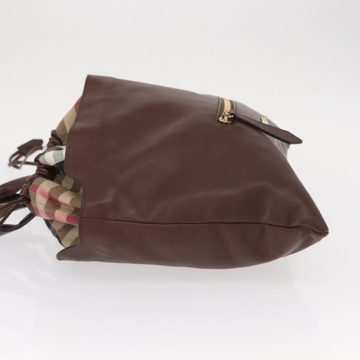 BURBERRY Hand Bag Leather Brown Gold Auth BA8046