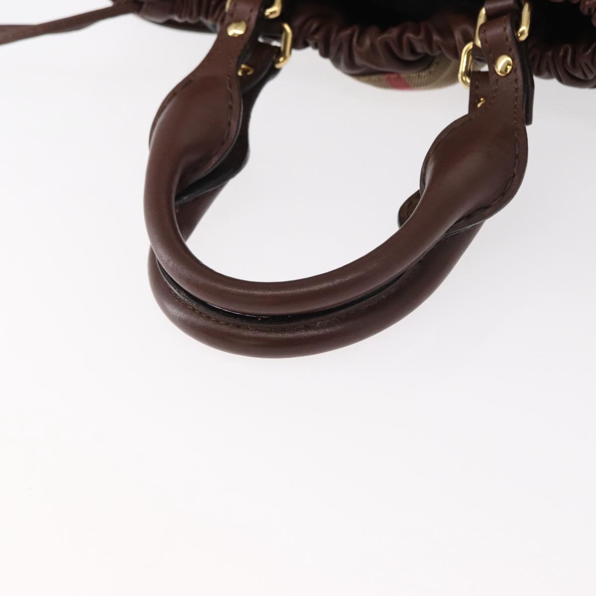 BURBERRY Hand Bag Leather Brown Gold Auth BA8046