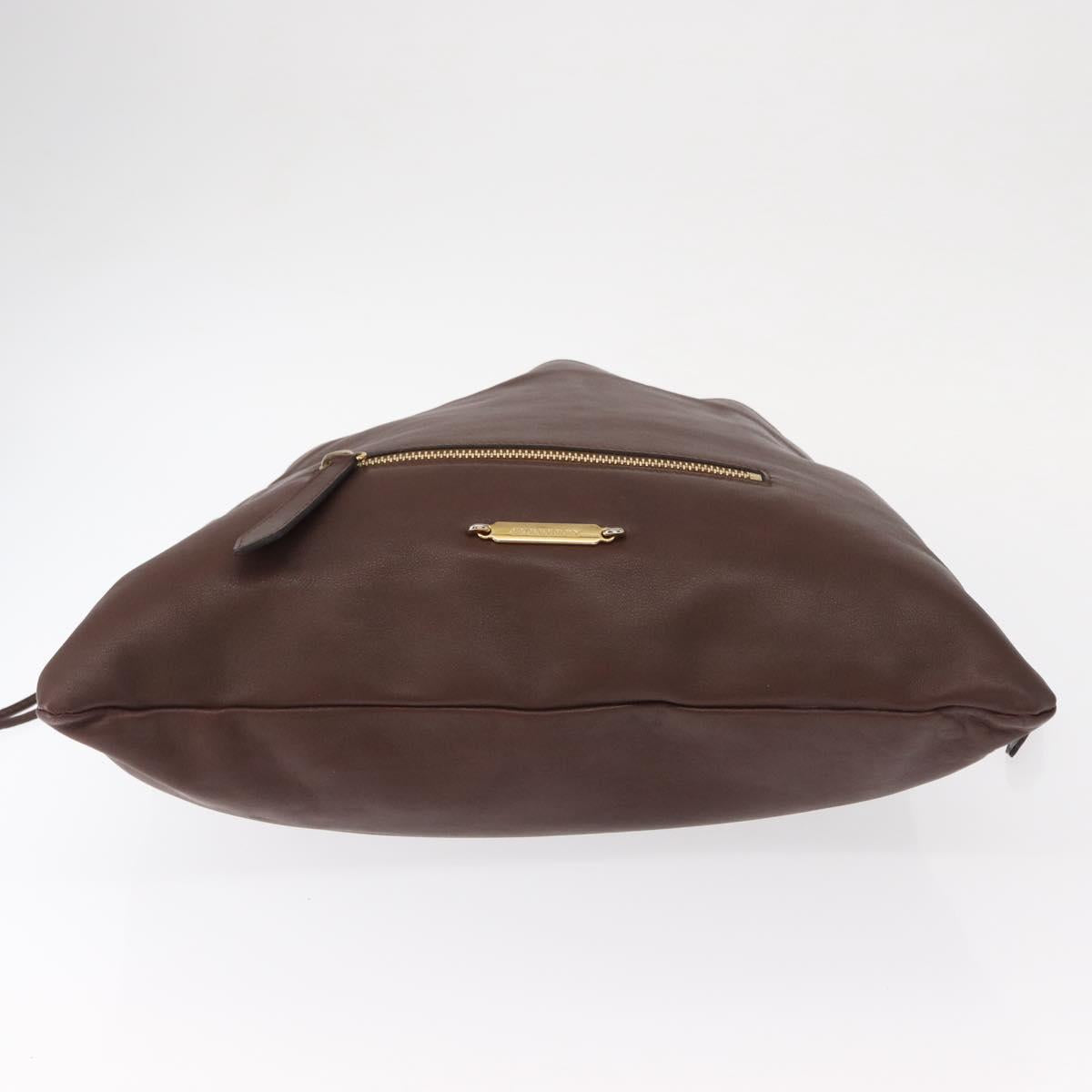 BURBERRY Hand Bag Leather Brown Gold Auth BA8046