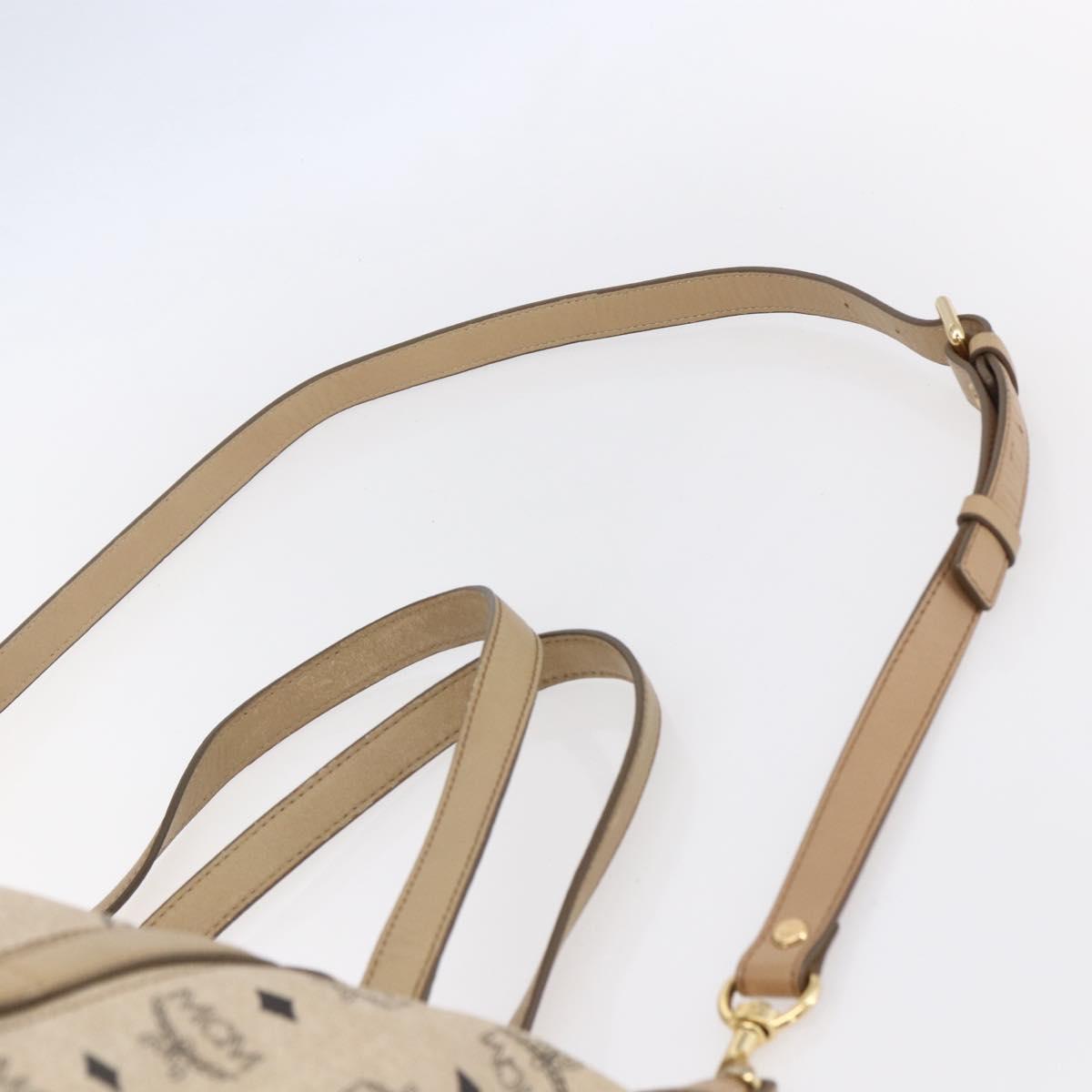 MCM Vicetos Logogram Tote Bag PVC Leather 2way Beige Gold Auth BA8048