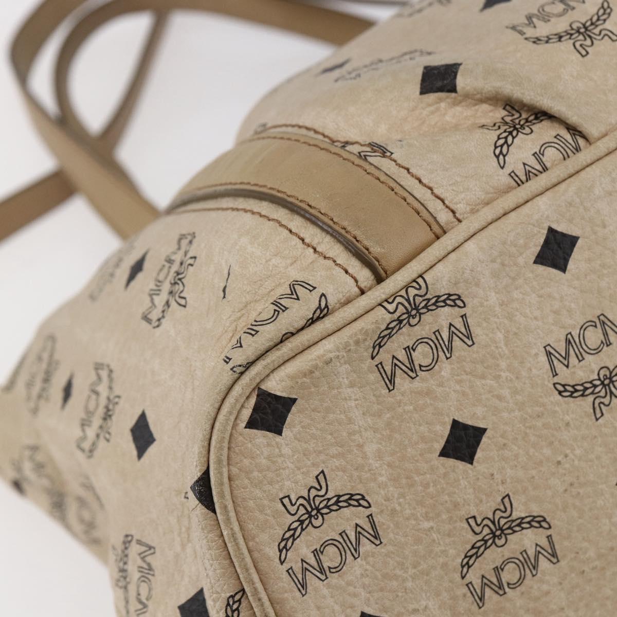 MCM Vicetos Logogram Tote Bag PVC Leather 2way Beige Gold Auth BA8048