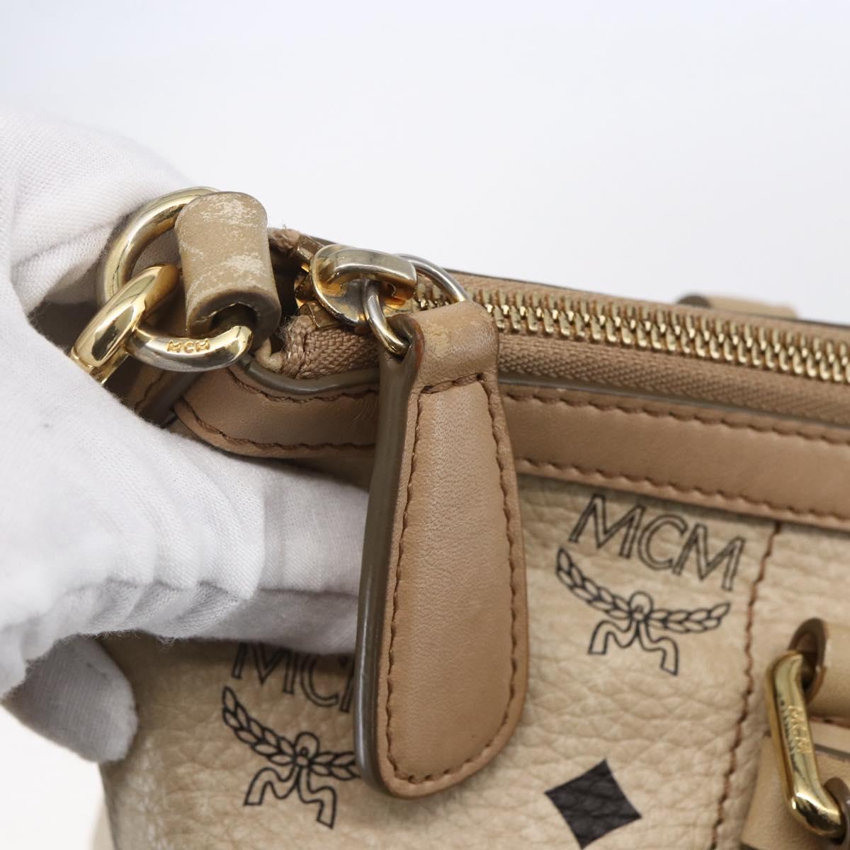 MCM Vicetos Logogram Tote Bag PVC Leather 2way Beige Gold Auth BA8048
