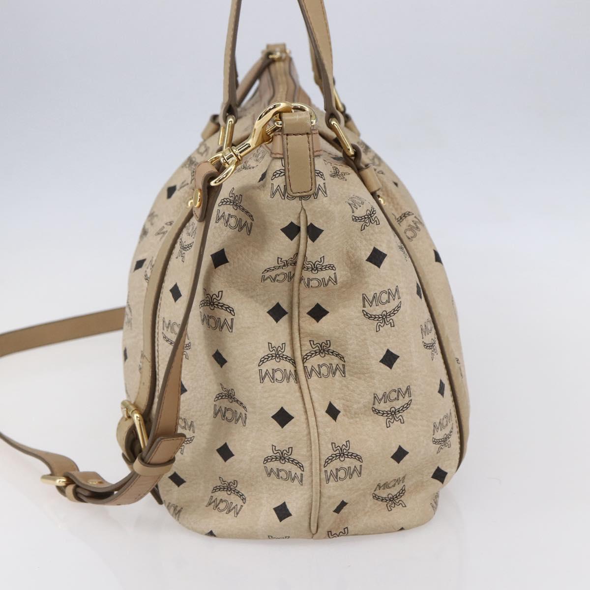 MCM Vicetos Logogram Tote Bag PVC Leather 2way Beige Gold Auth BA8048