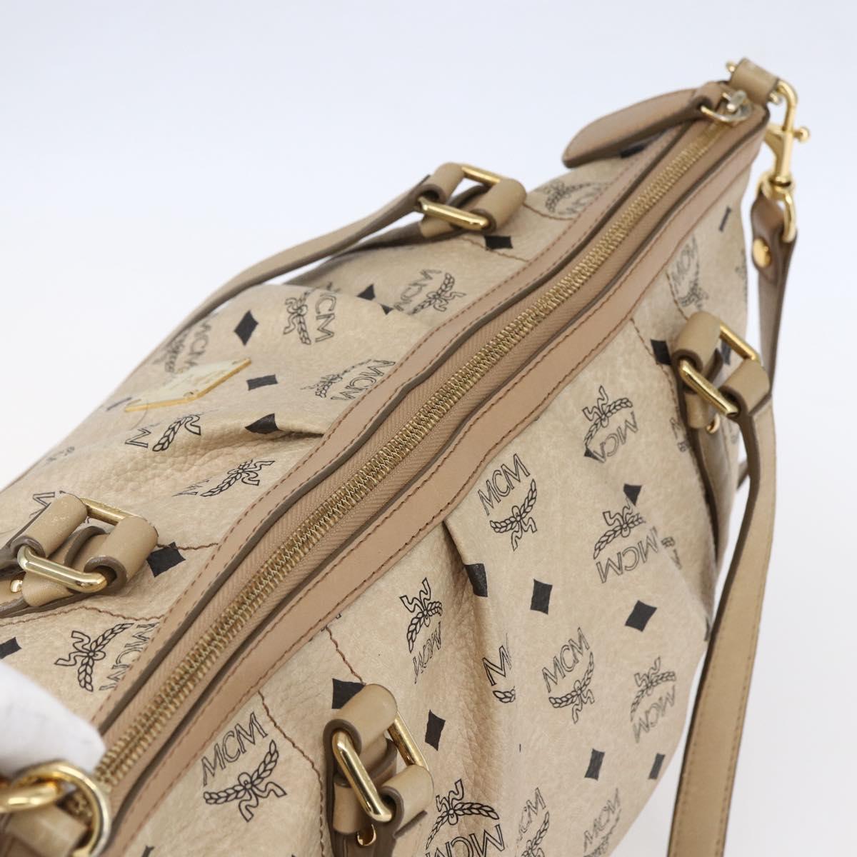 MCM Vicetos Logogram Tote Bag PVC Leather 2way Beige Gold Auth BA8048