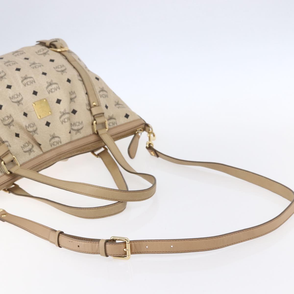 MCM Vicetos Logogram Tote Bag PVC Leather 2way Beige Gold Auth BA8048