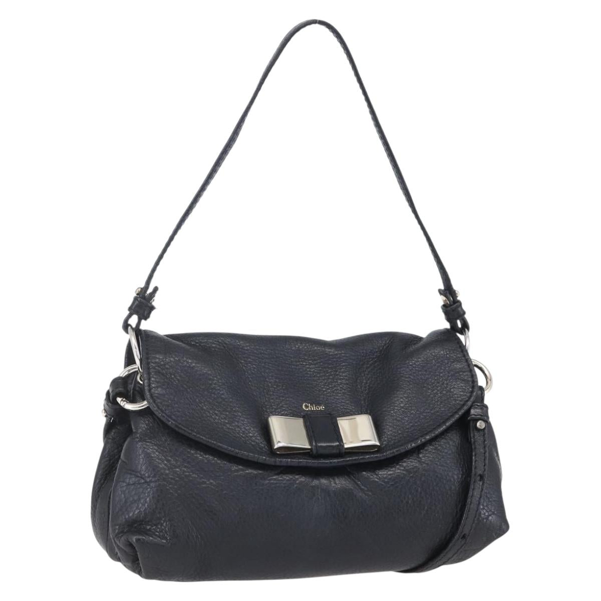 Chloe Lily Hand Bag Leather 2way Black Silver Auth BA8050