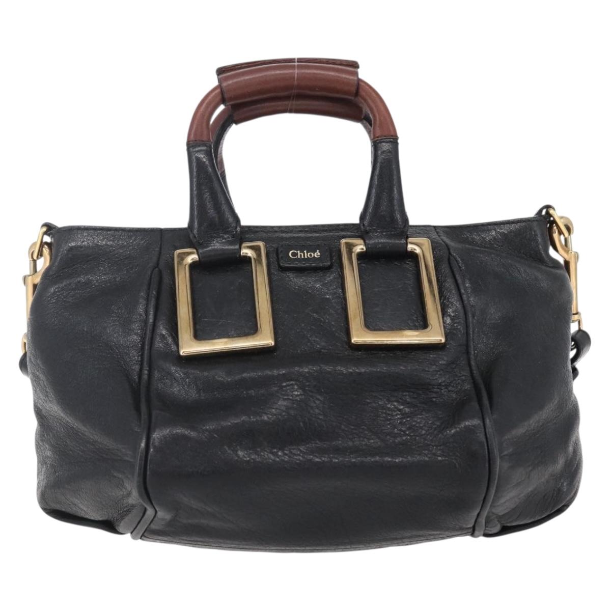 Chloe Etel Hand Bag Leather 2way Black Gold Auth BA8053