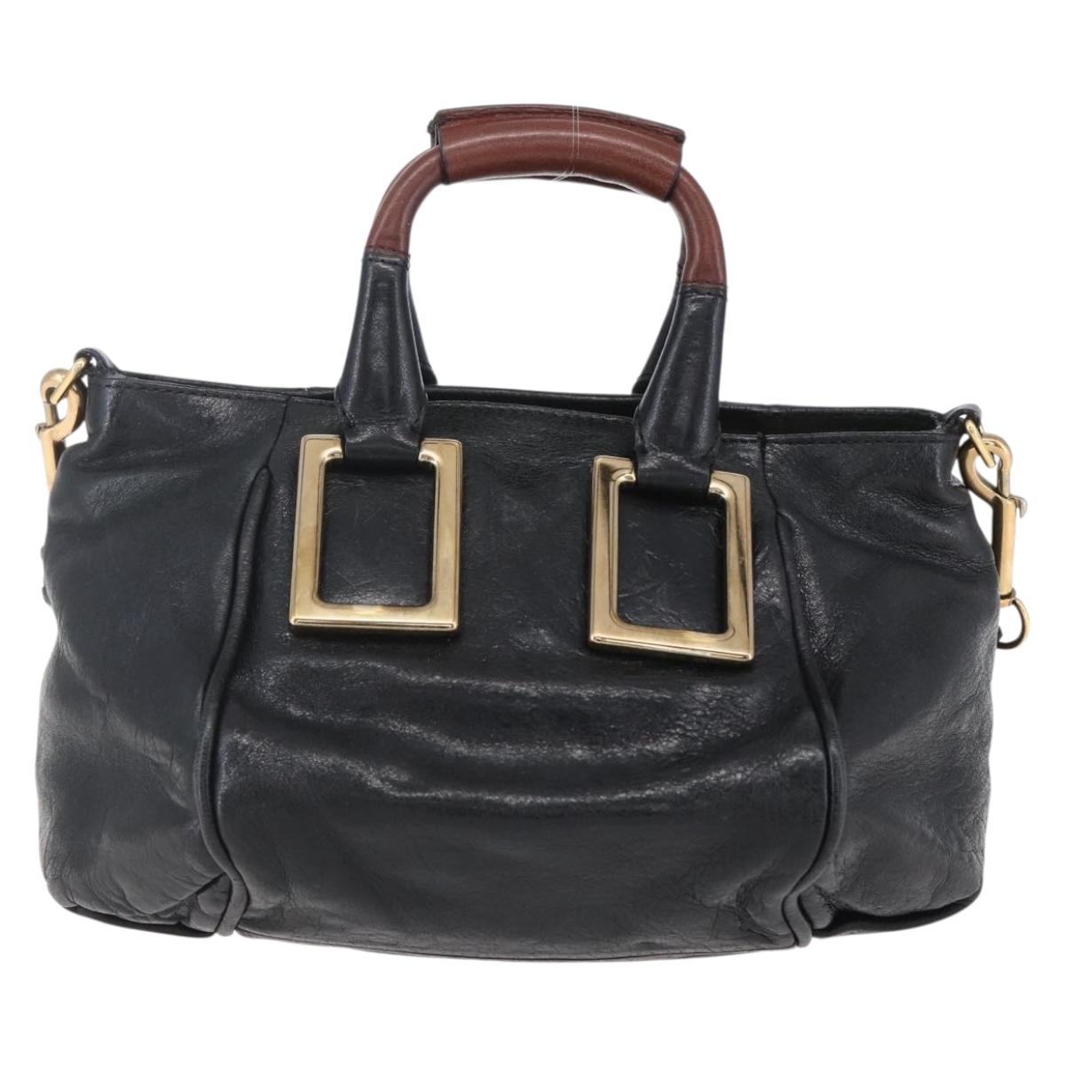 Chloe Etel Hand Bag Leather 2way Black Gold Auth BA8053