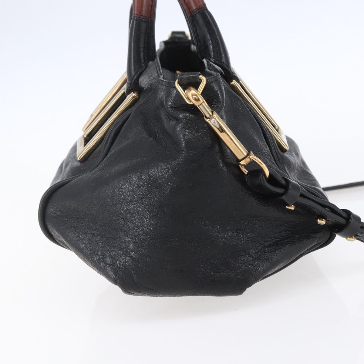 Chloe Etel Hand Bag Leather 2way Black Gold Auth BA8053