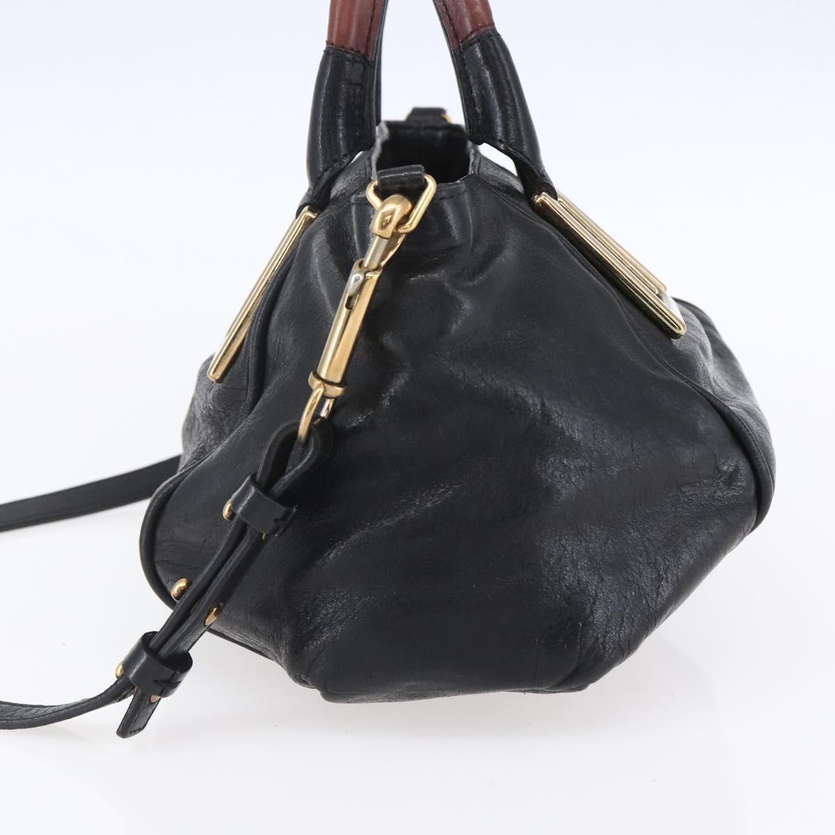 Chloe Etel Hand Bag Leather 2way Black Gold Auth BA8053