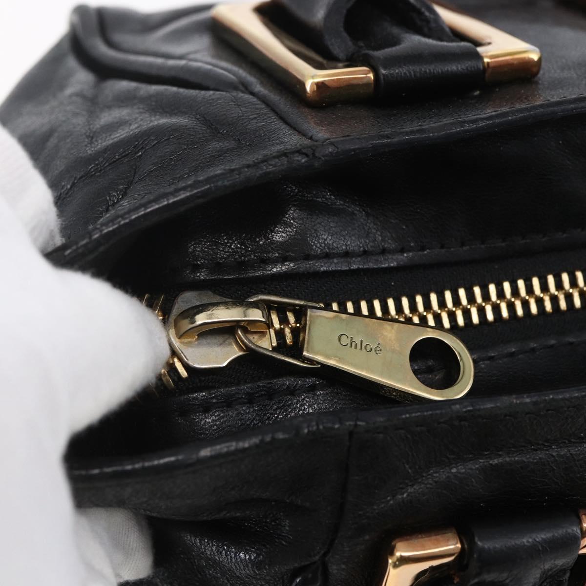 Chloe Etel Hand Bag Leather 2way Black Gold Auth BA8054