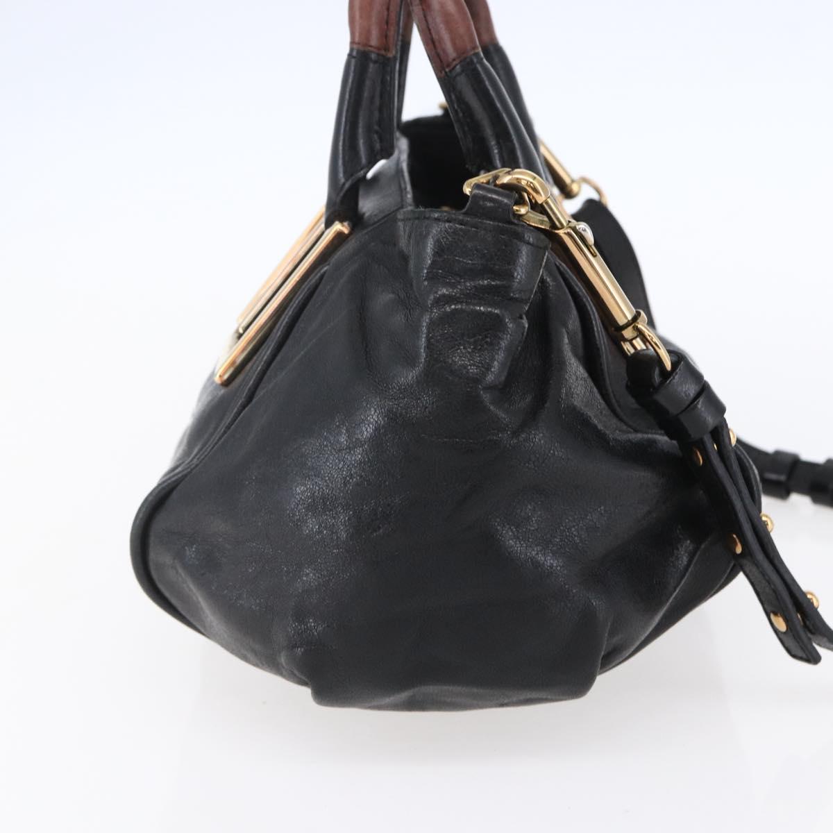 Chloe Etel Hand Bag Leather 2way Black Gold Auth BA8054