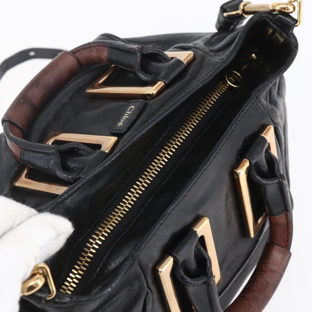 Chloe Etel Hand Bag Leather 2way Black Gold Auth BA8054