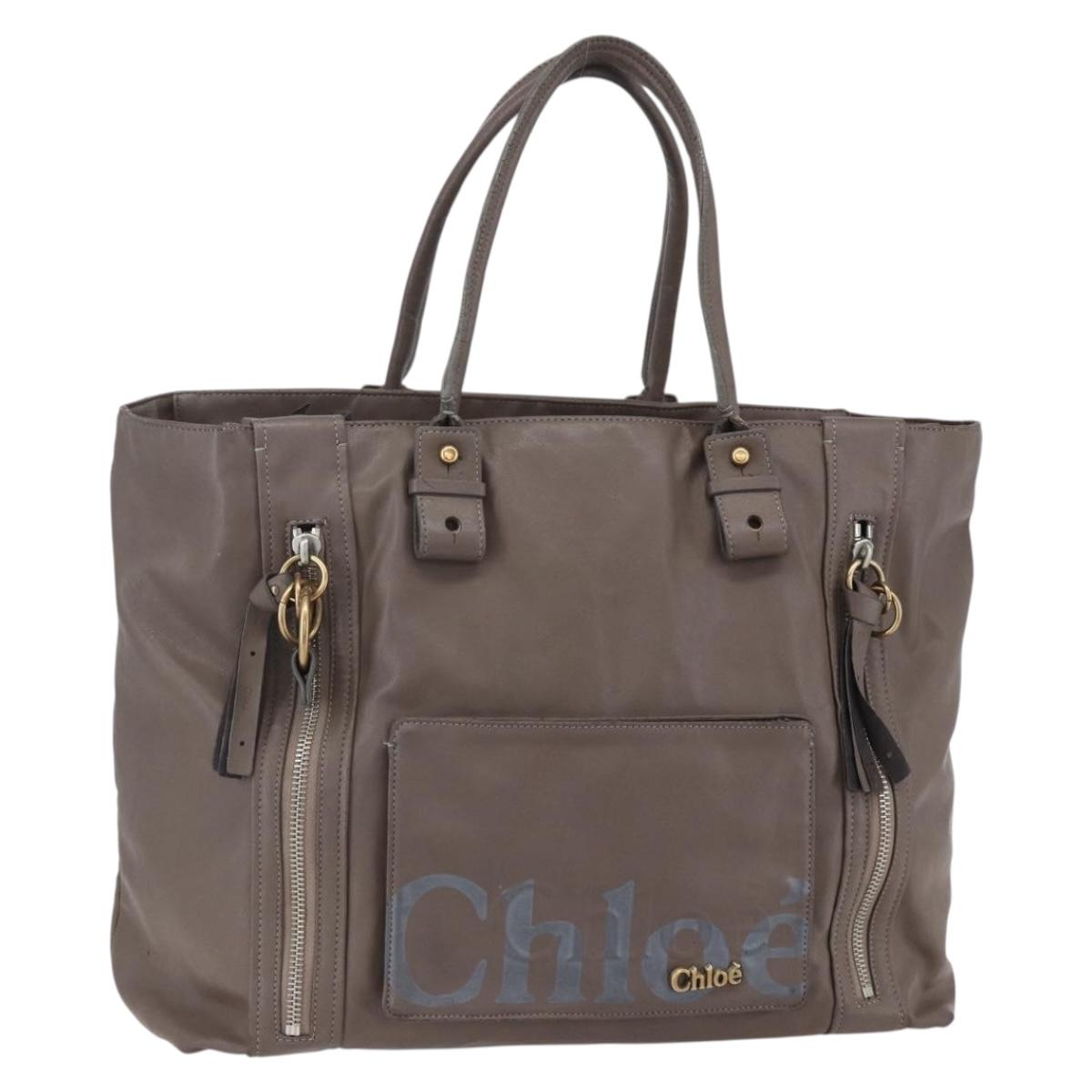 Chloe Eclipse Tote Bag Leather Beige Brown Auth BA8056