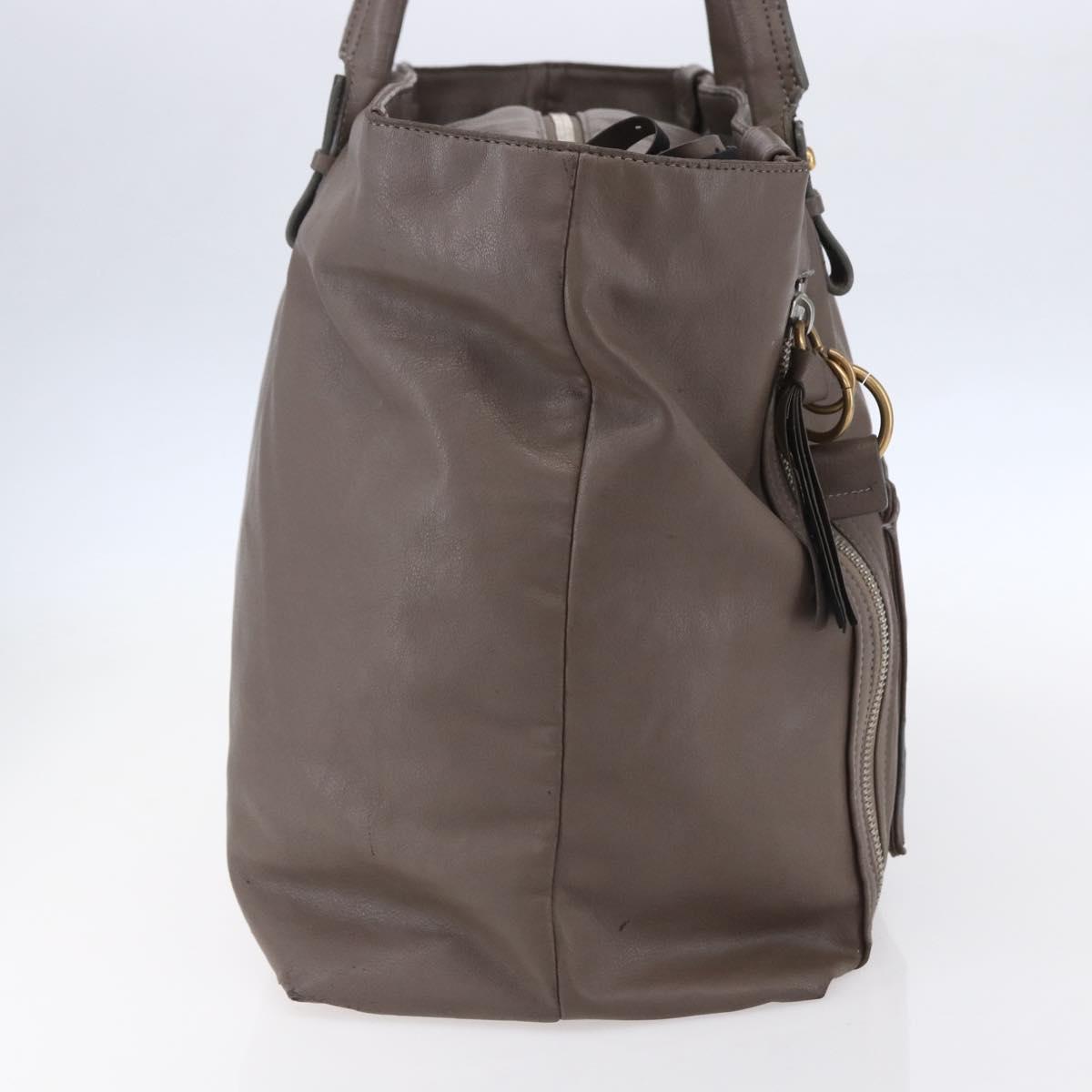 Chloe Eclipse Tote Bag Leather Beige Brown Auth BA8056