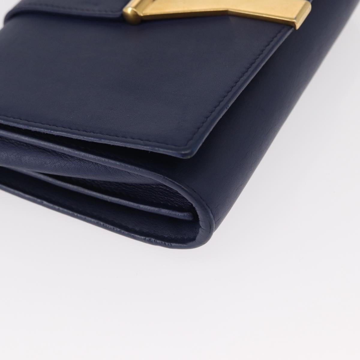 SAINT LAURENT Y Line Chain Satchel Small Bag Leather Blue Gold Auth BA8058