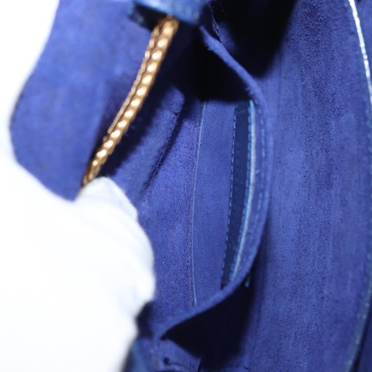 SAINT LAURENT Y Line Chain Satchel Small Bag Leather Blue Gold Auth BA8058