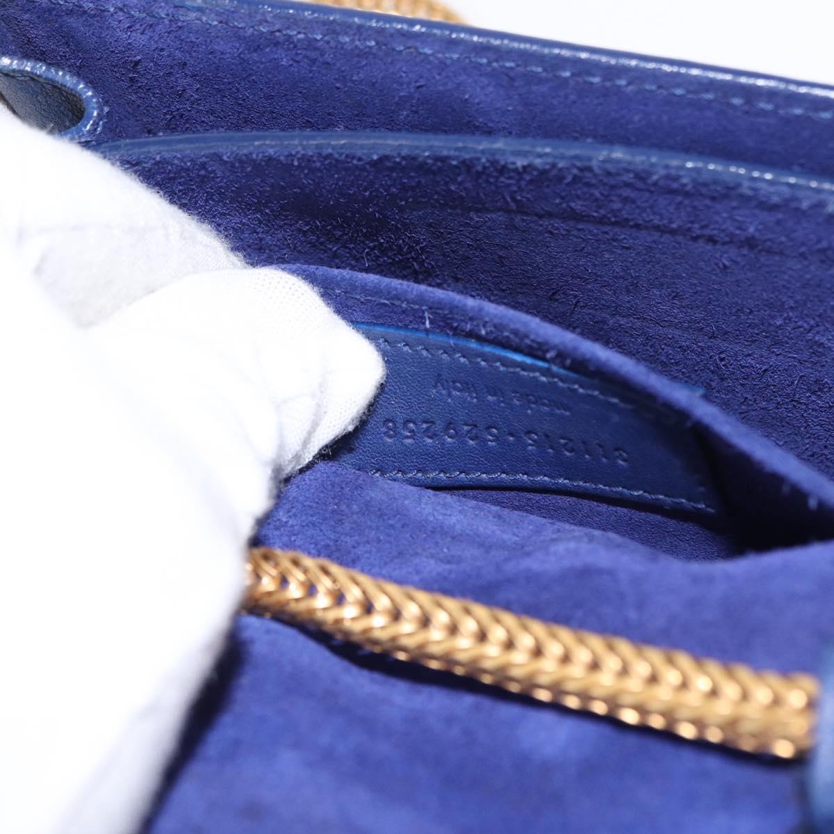 SAINT LAURENT Y Line Chain Satchel Small Bag Leather Blue Gold Auth BA8058